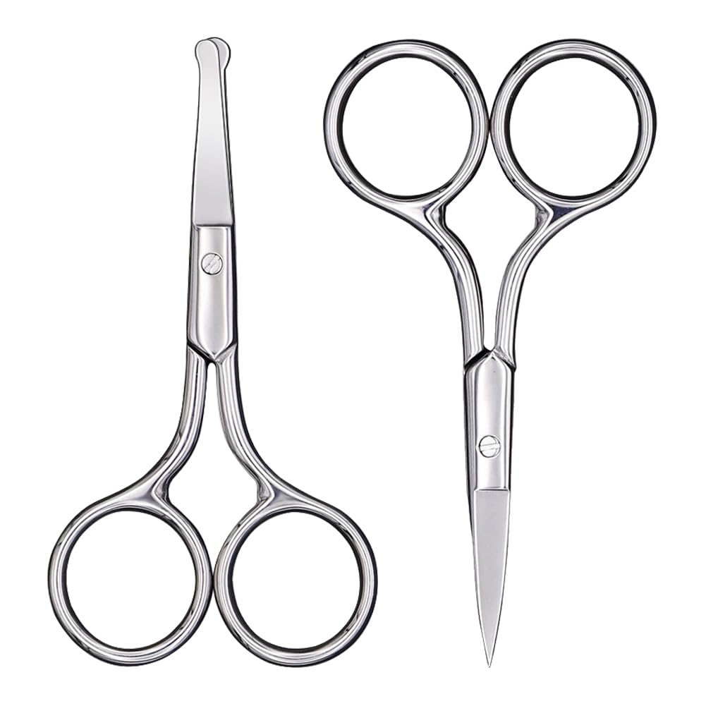 Round Small Scissors and Stainless Steel Fine Straight Tip Nose Hair Scissors Set