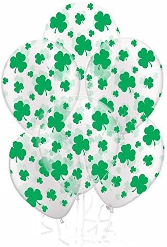 St. Particks Day Balloons 11in Premium Crystal Clear with All-Over print green Shamrocks Pkg/25