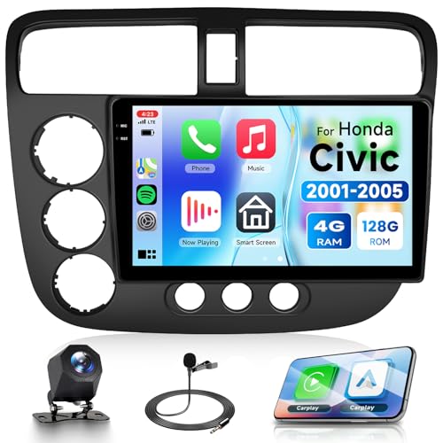 Image of [Android 15 /4G+128G] for Honda Civic 2001-2005 Android 15.0 Car Radio Stereo with Wireless Carplay /Android Auto 9 inch in-Cell Touchscreen 5Ghz-WiFi GPS Navigation Backup Camera EQ Bluetooth FM /RDS SWC