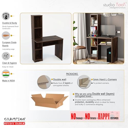 Image of Studio Kook Champion Engineered Wood Study Table with Storage, Matte Finish, 5 Shelves (Junglewood)
