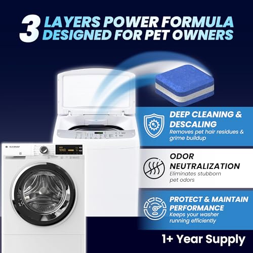 washing machine cleaner tablets for pet owners - front amp top load washer deep cleaning - septic tank safe - he support - remove stubborn pet hair - eliminates pet smells - prevents pet dander build