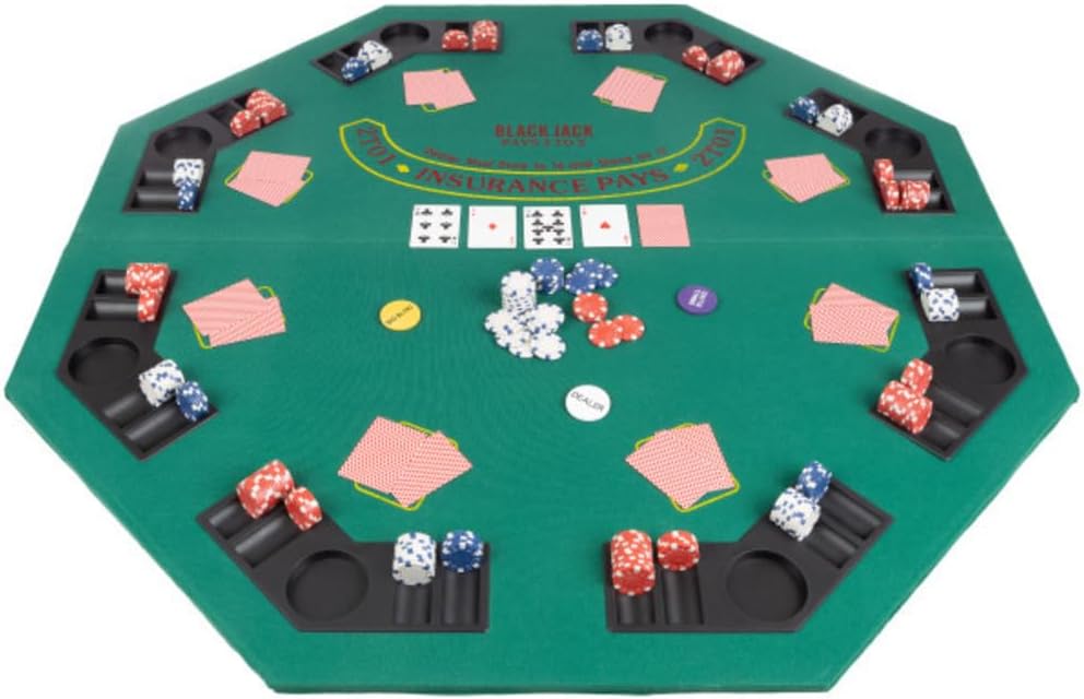 poker table top with carry case - 48-inch foldable card mat for texas hold’em, blackjack, and more - seats up to 8 players by trademark poker (green)