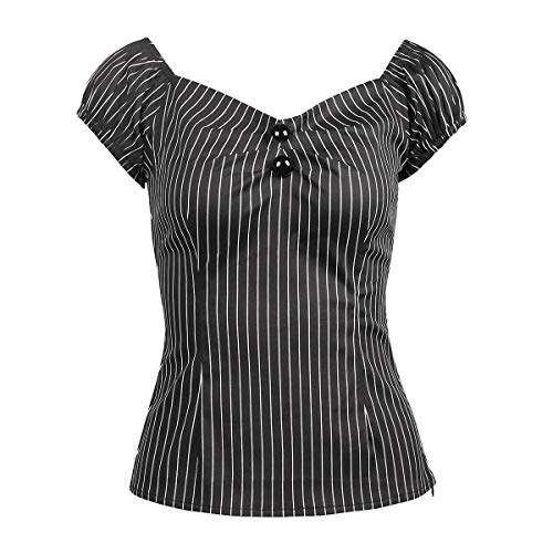 Image of YARN & INK Women's Rockabilly Tops 1950s Pinup Shirt Casual Off Shoulder Vintage Blouse