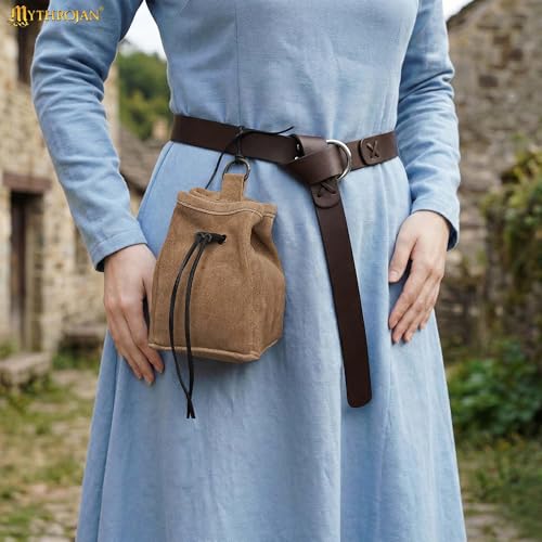 Pochette médiévale en daim véritable avec cordon pour bijoux et pièces