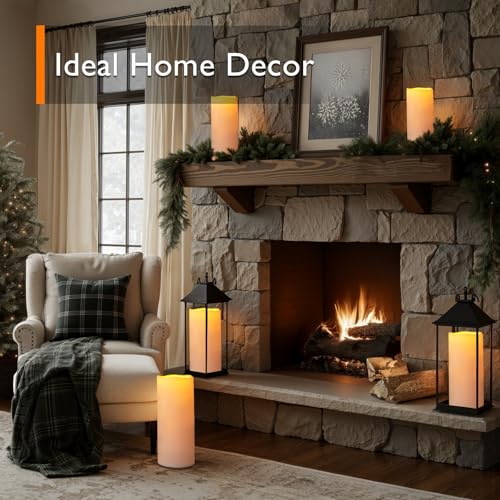 Image of Homemory 12 inch x 5 inch Large Waterproof Outdoor Flameless Candles with Remote Control and Timer, Battery Operated Flickering LED Pillar Candles for Outdoor Larterns, Porch, Long Lasting, Set of 2