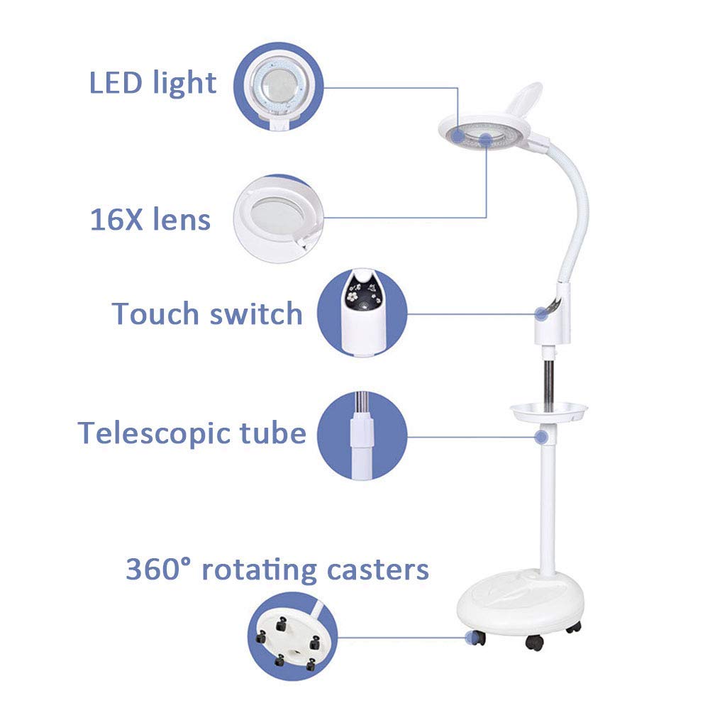 Lampada con Lente d'Ingrandimento da Terra, Lente d'Ingrandimento 16X con Luce Diurna a LED, Altezza Regolabile per Lettura, Bellezza, Manicure, Tatuaggio, Salone, Artigianato
