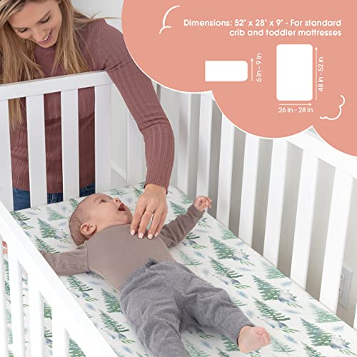 Acrabros Crib Sheets, Ultra Stretch Baby Crib Sheet For Boys Girls, Snug Fitted Toddler Bedding Crib Mattress Sheet,2 Pack,Bears &Forest #TOP5