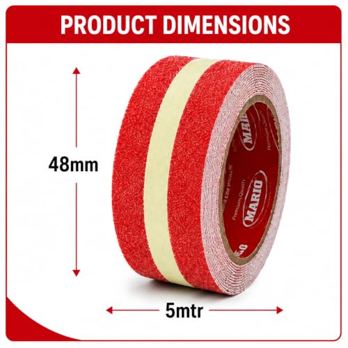 Image of Mario Red Anti-Skid Glow-in-the-Dark Tape Width 50mm x Length 5mtr (16.5 feet) | High Grip Waterproof Anti-Slip Safety Tape | Self Adhesive Non-Slip Tape for Stairs & Dark Areas | Pack of 1pc
