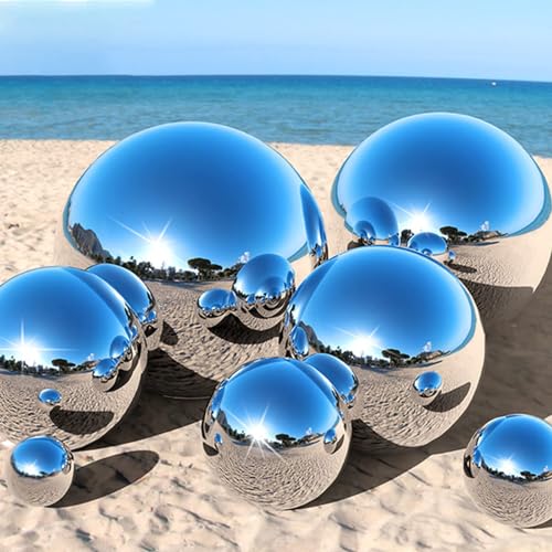 Newtic 9 Stück Edelstahl Gartenkugel, Klein Garten Teiche Deko Set, Silberne Schwimmkugeln für Teich Miniteich Edelstahl Spiegelkugel Haus Und Garten Verzierungs Dekoration für Minite