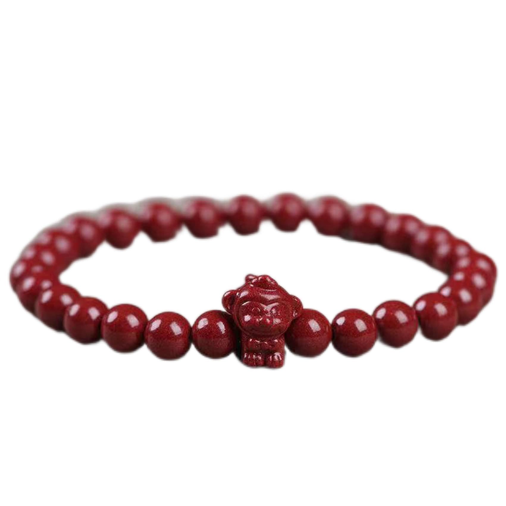 Natürliches Edelsteinarmband, kristall natürlicher hoher Zinnoberspiegel für glückliche -Tiere Charme Gleichgewicht Rot Armband Reichtum Amulett anziehen Geld Wohlstand Glück, Schwein