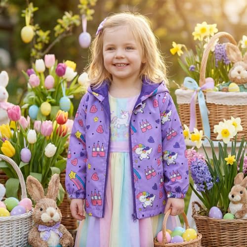 Image of TUIJI Toddler Boys Girls Cartoon Print Zip Jacket Hooded Trench Lightweight Kids Coats Windbreaker Casual Outerwear