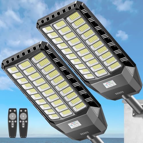 Illuminate Your Nights with These Top LED Solar Street Lights Outdoor 2 Deepn Solar Street Light, Commercial Grade Solar Lights Outdoor IP67 Waterproof, 8700W LED Flood Security Lights Motion Sensor & Dusk to Dawn Outdoor Lighting for Parking Lots, Streets & Yard, 2 Pack