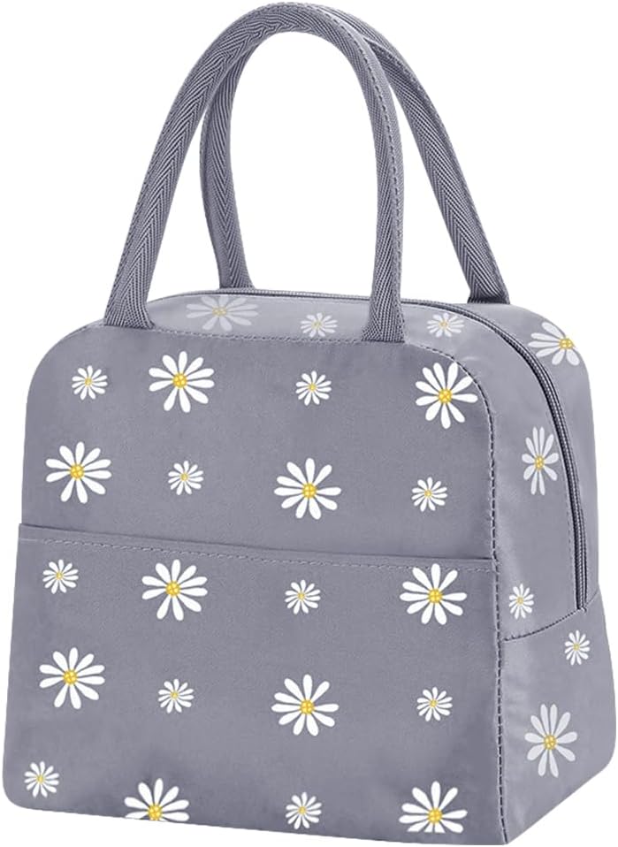 Reusable Insulated Lunch Bag for Women/Men/Adult Portable Thermal Lunch Box Tote Bag Small Lunch Bag with Daisy Pattern for Work & Any Occasion