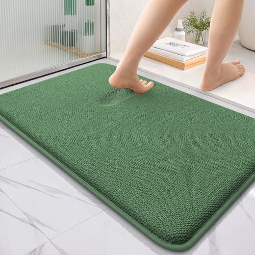 Image of OLANLY Thick Memory Foam Bath Mat Rug 36x24, Extra Soft Absorbent Bathroom Rug, Quick Dry Bath Mats, Non-Slip, Machine Washable Carpet for Bathroom, Tub and Shower, Home Decor Accessories, Olive Green