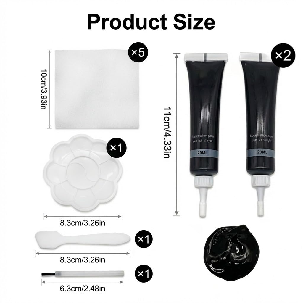 Cuero Liquido Reparador Negro Kit Reparador de Cuero para Asientos de Coche, Sofás, Zapatos y Chaquetas, Tinte Reparador Cuero Sintético y Vinilo