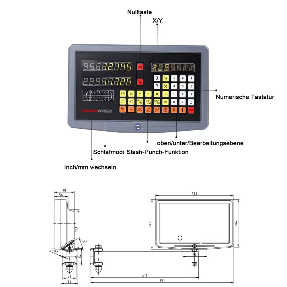 3 Achse Digitalanzeige Kit GUILOPOER 5µm Digitalanzeige mit 3 Axis Linear Maßstab für CNC-Fräsen Elektronische Linearwaage Fräsmaschinen Positionsanzeige (200mm+400mm+550mm)