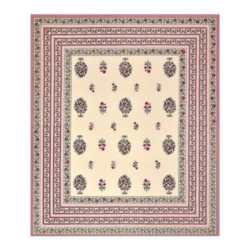 Image of Living Roots Ethnic Jaipur Block Print Double Cotton Bedsheet & 2 Pillow Covers, for Mattress Upto 6 inches Thick, No Colour Bleeding, Pink Colour, King Size 90 * 108 inches, 120TC (614-A)