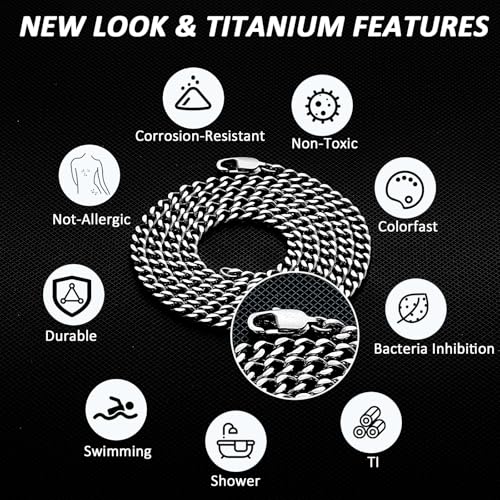 SanThree 4.5mm Pure Titanium Cuban Link Chain Necklaces for Men, Hand Polished Skin Friendly Shinny Solid Titanium Curb Twist Chain Necklace for Women Sensitive Skin Valentines Birthday Gifts2