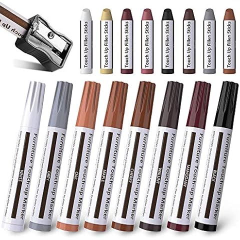 Furniture Repair Kit Wood Markers Wax Sticks, for Stains, Scratches, Wood Floors, Tables, Desks, Carpenters, Bedposts, Touch Ups, and Cover Ups Set of 17 Cover