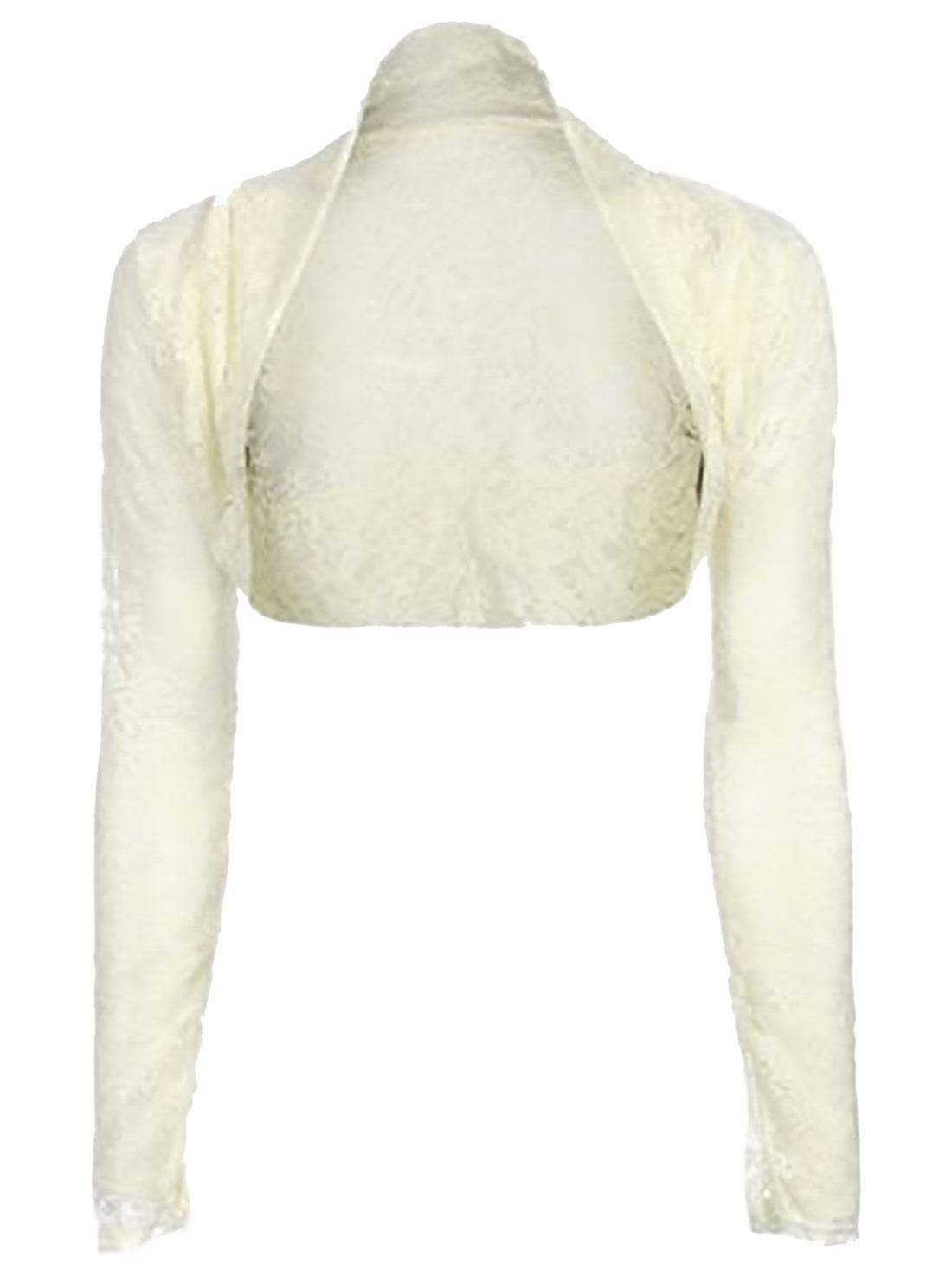 Fairy Trendz Women's Cream Cropped Floral Lace Bolero Shrug Long Sleeve Open Cardigan Crop Top