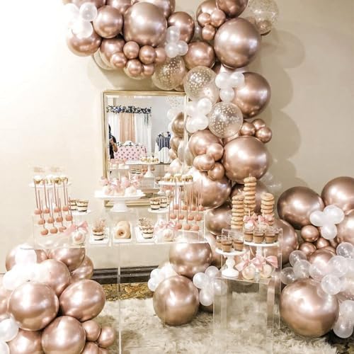 Image of PartyWoo Metallic Rose Gold Balloons 4pcs 36 Inch Chrome Champagne Gold Latex Balloons for Wedding Baby Shower Birthday Anniversary Bachelorette Bridgerton Floral Party Decorations Rose Gold-G112
