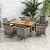 COSTWAY 7 Piece Patio Dining Set, Outdoor Rattan Acacia Wood Table and Cushioned Chairs, Conversation Furniture Set for Deck Backyard Lawn Garden