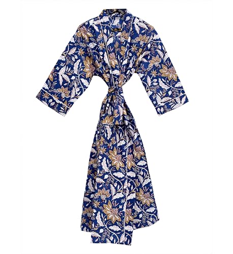 Image of Hand block print Cotton Kimono bikini cover up,Indian Hand block print Cotton Bath Robe,Swim Wear,Nighrwere Dressing Gown