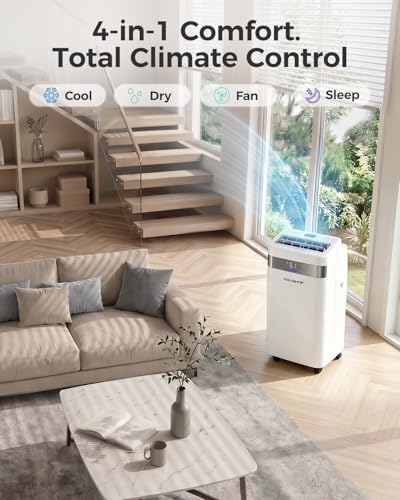Image of HAUSHOF 14000 BTU Portable Air Conditioners, Portable AC with Cool, Fan, Dry & Sleep Mode, AC Unit Portable with 35-70 Auto Swing, Remote Control,24H Timer, Window Kit & Exhaust Hose Sleeve Included