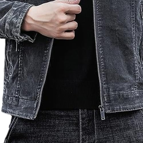 Mens Zipper Denim Jacket Motorcycle Classic Jeans Jackets Stand Collar Men Jean Coat2
