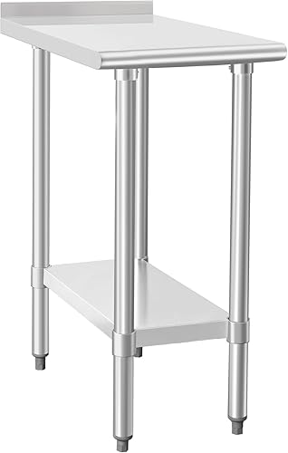 Miniatura 11 de HARDURA Mesa de trabajo comercial de acero inoxidable, mesa de trabajo de preparación, mesa de metal de 14 x 24 pulgadas con estante inferior y