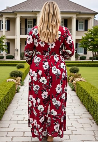 Image of Nemidor Plus Size Maxi Dress for Curvy Women Fall Casual Loose Long Sleeve Dresses with Pocket 14-26