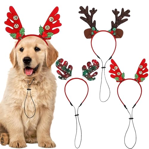 3 Stück Weihnachten Hunde Stirnband, Rentiergeweih Hund, Hundekostüme Weihnachten Elch Kostüm, Rentier Haarreif Haustier, Für Silvester Und Tiershows, Weihnachtsfeiern, Party-Dekoration