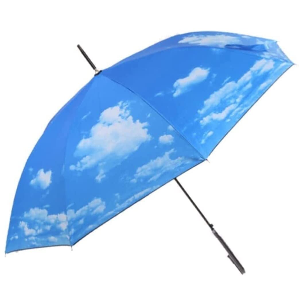Paraguas de palo grande azul para caminar bajo la tormenta con comodidad