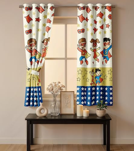 Image of Ultimate Trends Light Filtering Kids Curtain | Fairy, Dragon Castle, Safari & Jungle Animal Prints | for Kids Room Doors and Window | 5 FEET Pack of 2 |Heroic Starlight