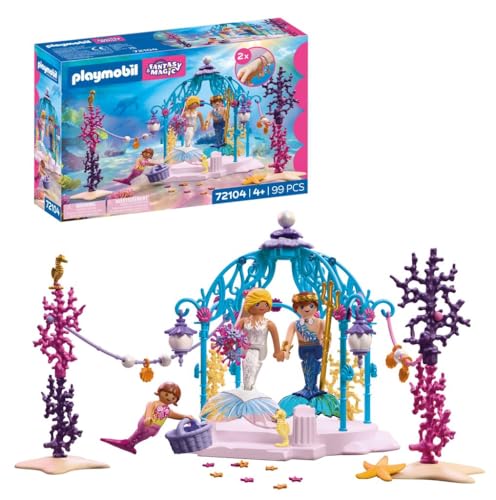 Playmobil | Fantaisie et Magie | Mariage sous-Marin | Pavillon de sirènes avec lanternes Lumineuses | Jouet sirène pour Enfants à partir de 4 Ans | 72104