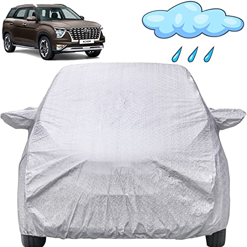 Image of Alcazar Waterproof Car Cover with Mirror Pockets, Shinning Silver Design, Non Woven Fabric,Triple Stitched, Compatible with Hyundai Alcazar Car Cover (2022 to 2024), Alcazar Car Accessories