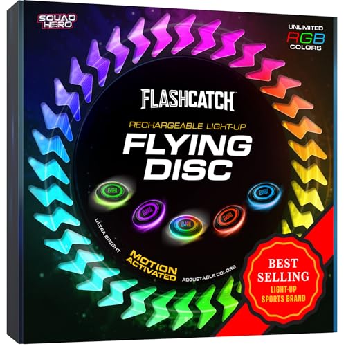 FlashCatch Light-up Flying Disc – Rechargeable, Multi Color, Motion Activated Frisbee – Teen Boy Gifts – Cool Birthday Men – 13 Year Old Boys Gift – Teenage Boy – Teens Stuff 10-12 12-14 13-15