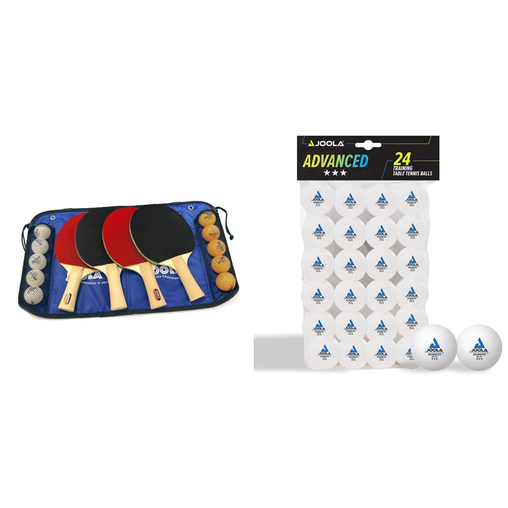 JOOLA 54810, Set De Tenis Unisex Adulto, Multicolor, Única & Pelotas de Tenis de Mesa de 3 Estrellas, 40 mm de diámetro, Color Blanco, 24 Unidades