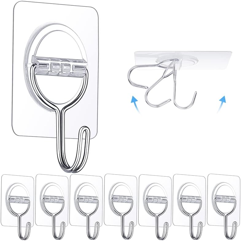 Miniatura 8 de LOUXPERT Ganchos de pared adhesivos para colgar, 6 ganchos de 4.4 libras, ganchos transparentes adhesivos, ganchos de pared de acero inoxidable 201,