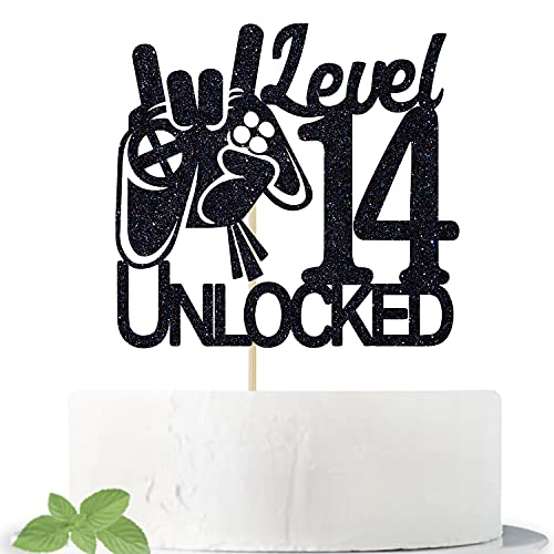 Cos mos Video Game Level 14 Unlocked Birthday Cake Topper Black Glitter Boys 14th Birthday Cake Decorations Level Up Winner Party Decoration Supplies Cos mos Video Game Level 14 Unlocked Birthday Cake Topper Black Glitter Boys 14th Birthday Cake Decorations Level Up Winner Party Decoration Supplies