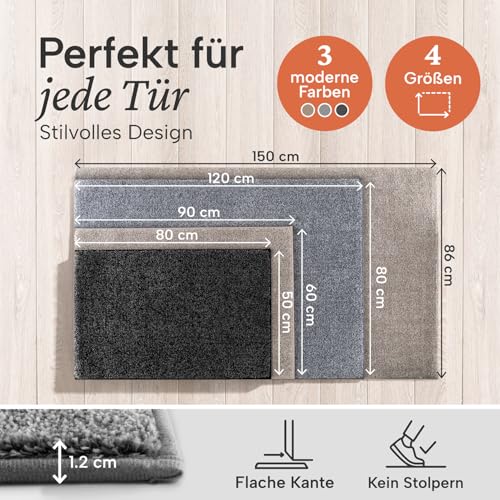 Blumtal Fußmatte 50x80 cm - Mikrofaser Schmutzfangmatte mit wasserdichter TPR-Rückseite - rutschfeste Fussmatte innen - Schmutzmatte aus Hochleistungs-Mikrofaser - Türvorleger in Grau