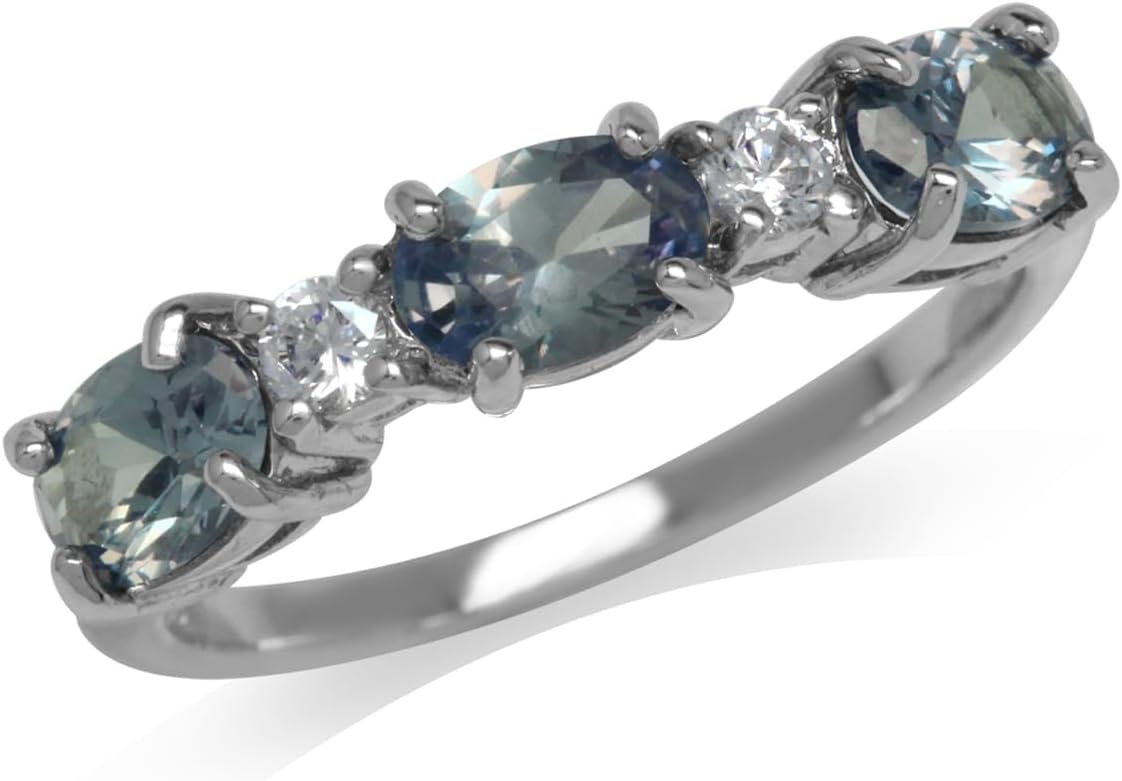 Silvershake 3 Stone White Gold Plated 925 Sterling Silver Ring