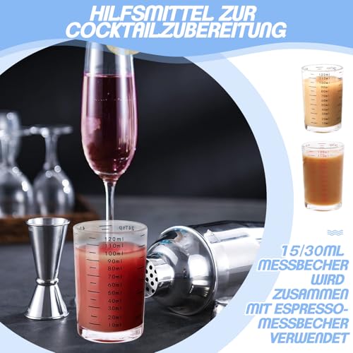Lot de 3 verres doseurs à cocktail - 120 ml - Petite tasse de mesure - Verres à expresso - Accessoires de cocktail - Pour cuisine, bar, fête, tequila, café, ajoutez une tasse de mesure (fer) – Image 6
