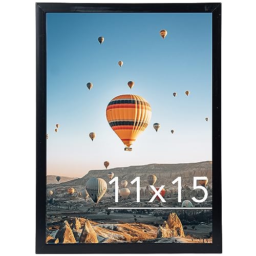 Image of JCJMY 11x15 inch Picture Frame, Horizontal and Vertical Formats for Wall Hanging, 11 x 15 Wall Gallery Poster Photo Frame with Shatter Resistant Plexiglass, Black
