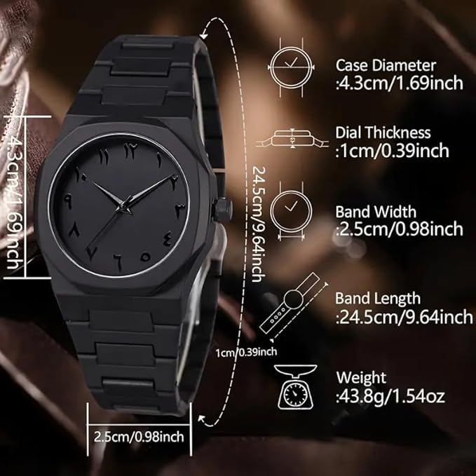 Image of Arabic Aura Watch for Men - Stylish Black Dial Arabic Numbers Watch, Premium Quality, Waterproof, Casual & Formal Design || Gift for Him