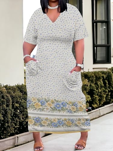 Image of SUZONANA Plus Size Dresses for Curvy Women African Print American Dress Summer Outfits Casual Loose with Pocket