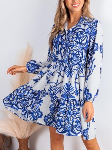 Image of CUPSHE Women's 2025 Fall Dress Long Sleeve V Neck Button Floral Tunic Ruffled Casual Flowy Mini Summer Dress