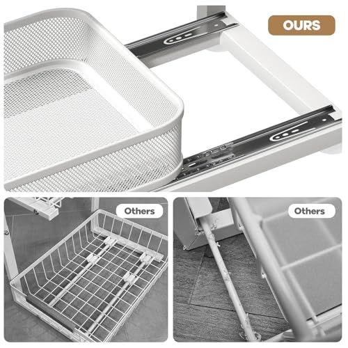 Image of 2-Pack 21.3 IN Depth Under Sink Organizer With Next-Gen Ball-Bearing Slides,Sophisticated Mesh 2-Tier Pull Out Shelf for Kitchen & Bathroom,Fits Small Items-White(Patented)