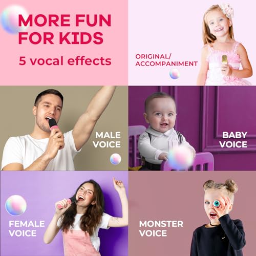 YLL Mini Karaoke Machine for Kids Adults, Portable Bluetooth Speaker with 2 Wireless Microphones,18 Pre-Loaded Songs Toys Birthday Gifts for Girls 4, 5, 6, 7, 8+ Years Old Toddler Teens (Sakura Pink) - 6