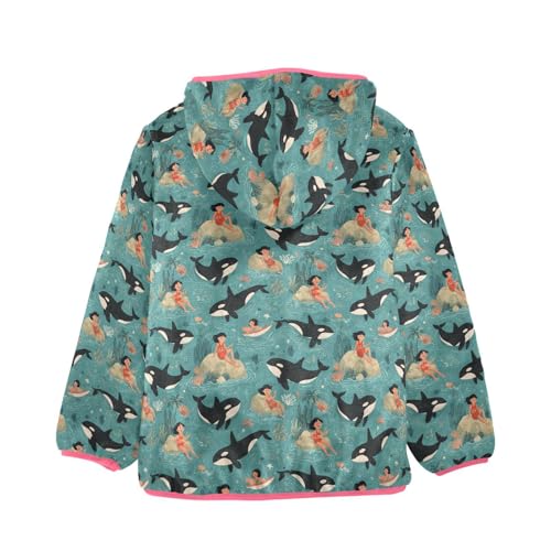Orca Toddler Fleece Jacket Baby Girls Hooded Zipper Long Sleeve Thick Warm Outerwear 3-10 Years2